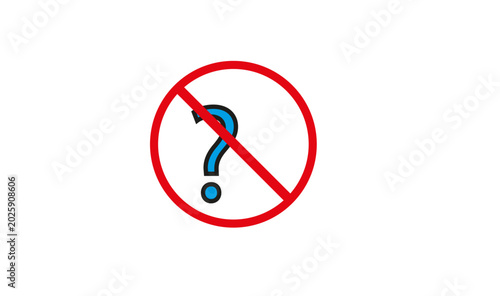 фотографія Question Mark Symbol in Red Circle with Slash in White Background