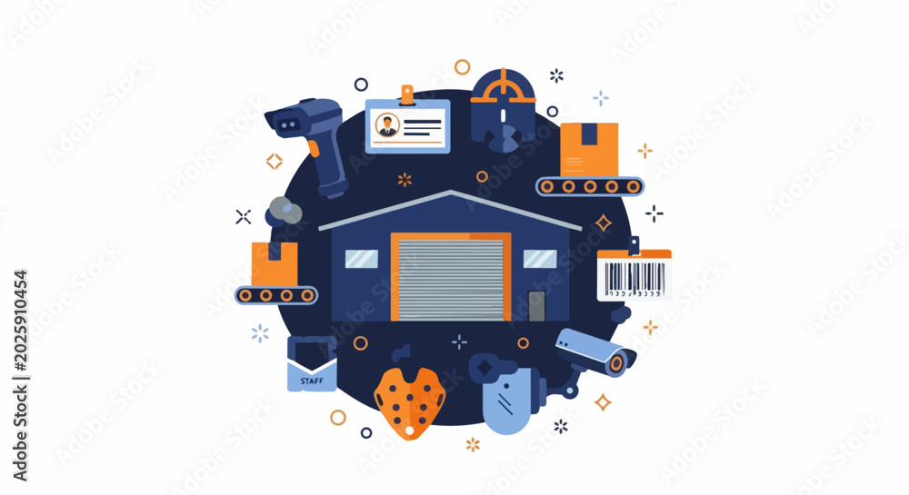 Fototapeta premium Warehouse Logistics and Supply Chain Management Flat Illustration for Distribution and Inventory Control