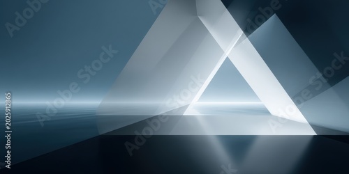 Futuristic Corporate Glass Geometric Interior with Water Horizon Background