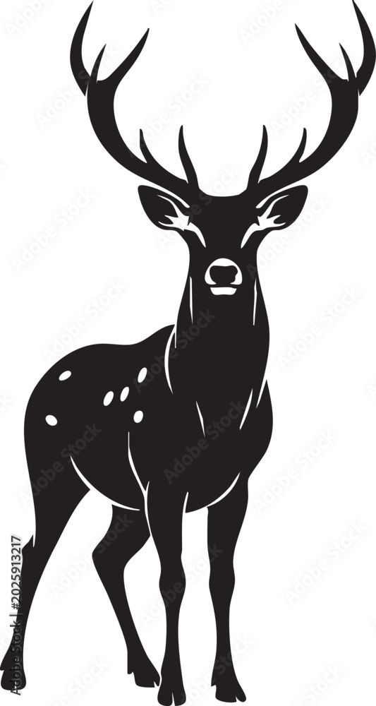 Fototapeta premium A black silhouette of a deer with large antlers standing proudly