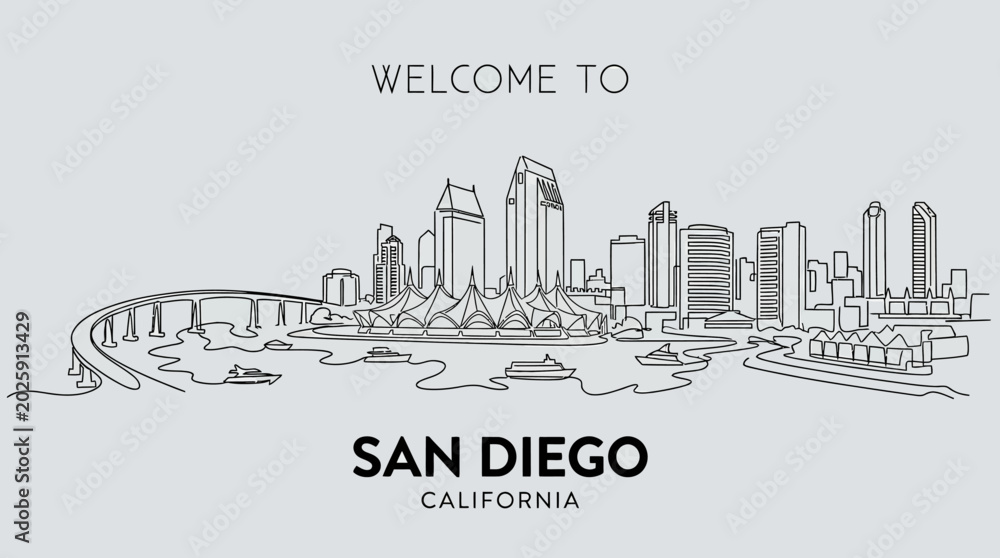 Fototapeta premium San Diego Skyline Illustration - Modern Cityscape Graphic