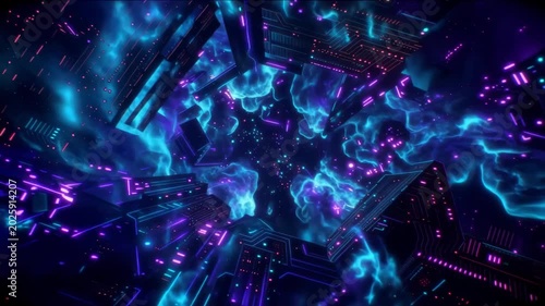 Futuristic abstract blue fiber optic light background with glowing energy, digital motion and sci fi data patterns 4k super animation video