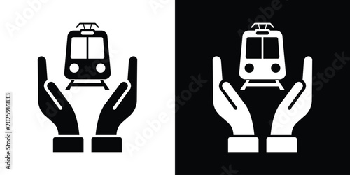 Foto Two hands protecting a train engine icon