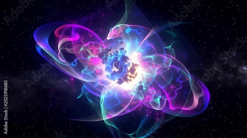 Glowing jellyfish in dark space like water with blue plasma energy fractal waves and abstract motion 4k super animation video