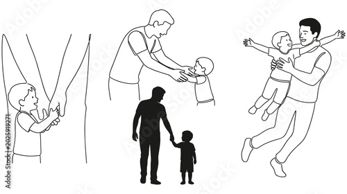 Schilderij op canvas Father and son bonding moments, dad teaching child and holding hands