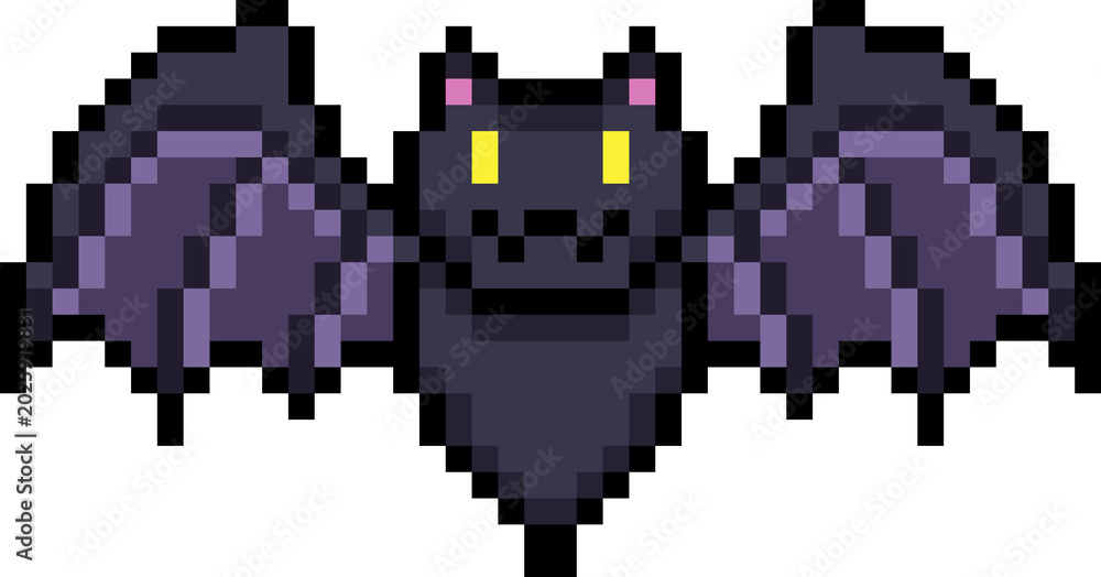 Fototapeta premium Cute Pixel Bat Icon Minimal Halloween Object