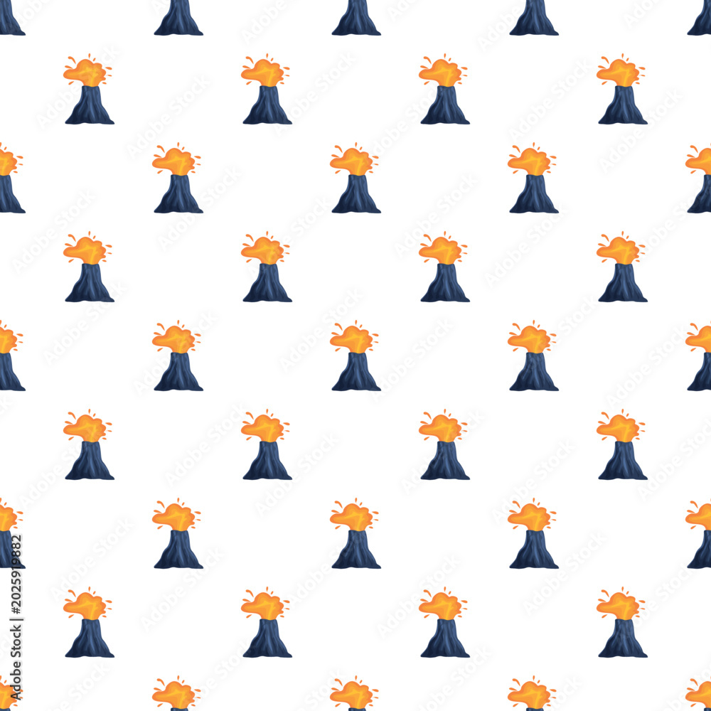Fototapeta premium Volcanoes erupting with lava and smoke forming a seamless pattern