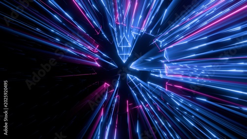 Canvastavla Abstract Neon Light Tunnel Background with Blue and Pink Glowing Data Streams