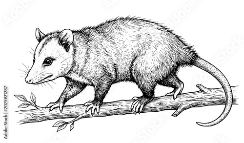 Tableau sur toile Common opossum hand drawn sketch vector animal illustration
