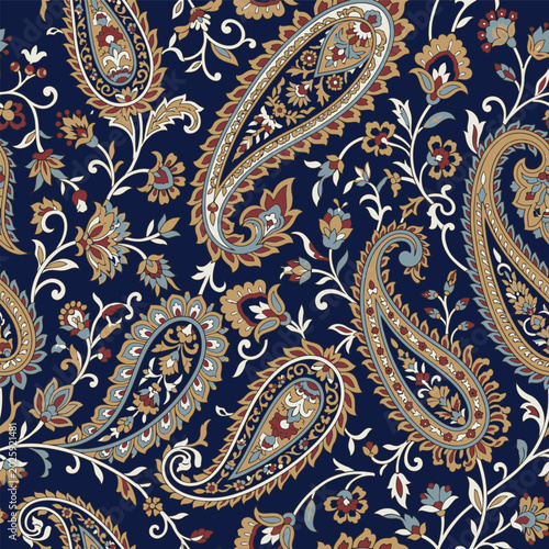 Cuadro en lienzo Luxury seamless paisley background with ornamental floral motifs for silk scarf printing