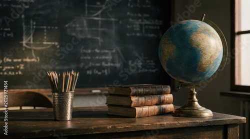 Vintage Classroom with Globe and Books