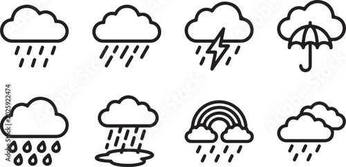 Foto Colorful vector icons of different cloud types with rain drops Vector