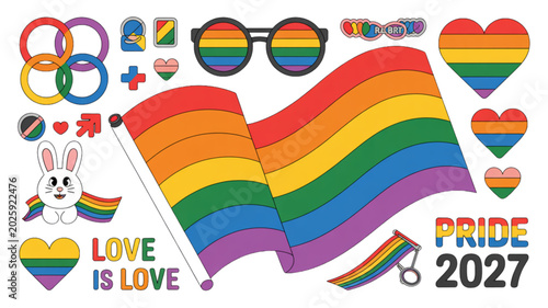 Colorful love heart hands holding rainbow flag for lgbt pride and diversity celebration Vector