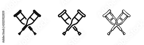 Photos Medical Crutches Icon Set - Solid, Outline, and Hand-Drawn Styles for Rehabilita
