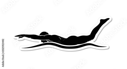 Cuadro en lienzo Silhouette of a swimmer performing a freestyle stroke in wavy water