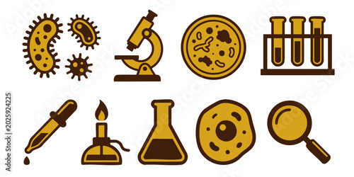 Photos Scientists examine microorganisms in a laboratory setting with various equipment