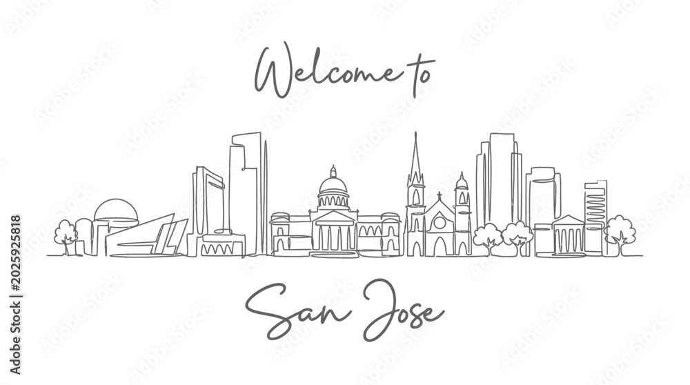 Obraz premium San Jose Skyline Illustration - Minimalist Cityscape Drawing