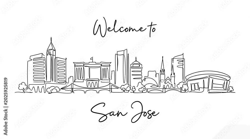 Fototapeta premium San Jose Skyline Continuous Line Illustration