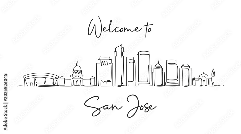 Fototapeta premium San Jose Skyline Illustration: Minimalist Line Art of Cityscape