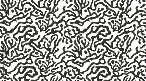 Cuadro en lienzo Abstract Black and White Organic Seamless Pattern with Wavy Coralline Shapes for