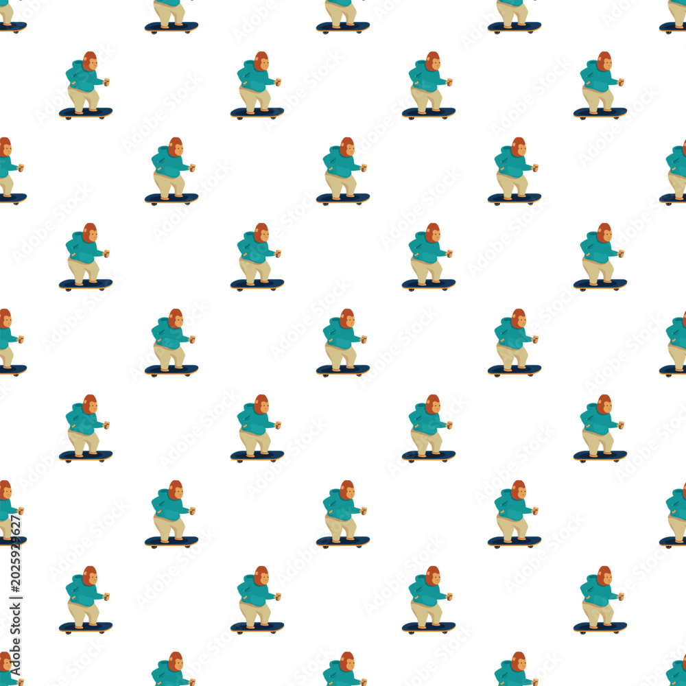 Fototapeta premium Cartoon apes riding skateboards in a repeating pattern