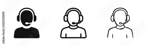 Konstfotografi Customer Support Agent with Headset Icon Set - Call Center and Help Desk Symbols