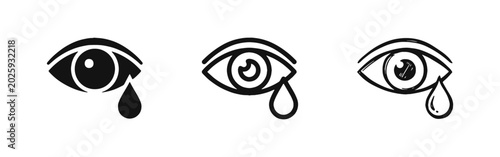 Fotografie Crying Eye with Tear Sadness Icon Set for Emotional Expression