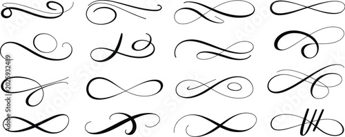 Canvas Print Flourish, calligraphy swirl set in elegant line art style with dividers underlines scrolls and decorative accents, vector illustration collection