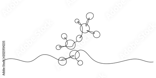 Fotografie Continuous line drawing of a simple molecule structure