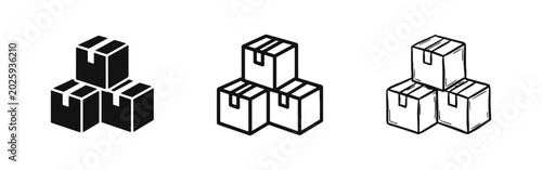 Foto Stack of Cardboard Boxes Icon Set - Logistics and Warehouse Storage Concept