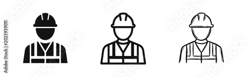 Obraz na plátně Construction Worker and Engineer Avatar Icon Set in Solid, Outline, and Hand-Dra