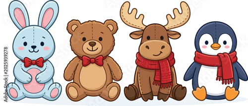 Foto Cute Christmas Plush Animal Toy Clipart Set Featuring Winter Rabbit Teddy Bear M