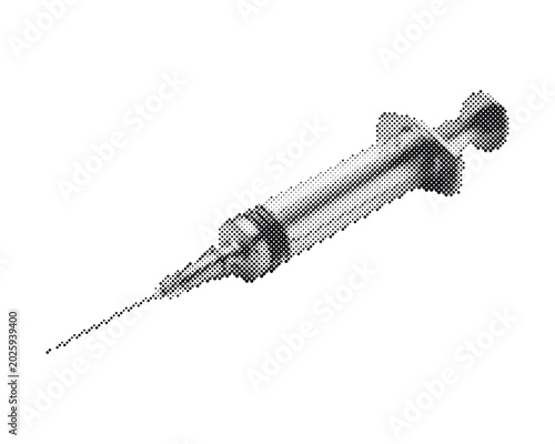 Photos Retro halftone syringe with needle drawing medicine isolated on white background