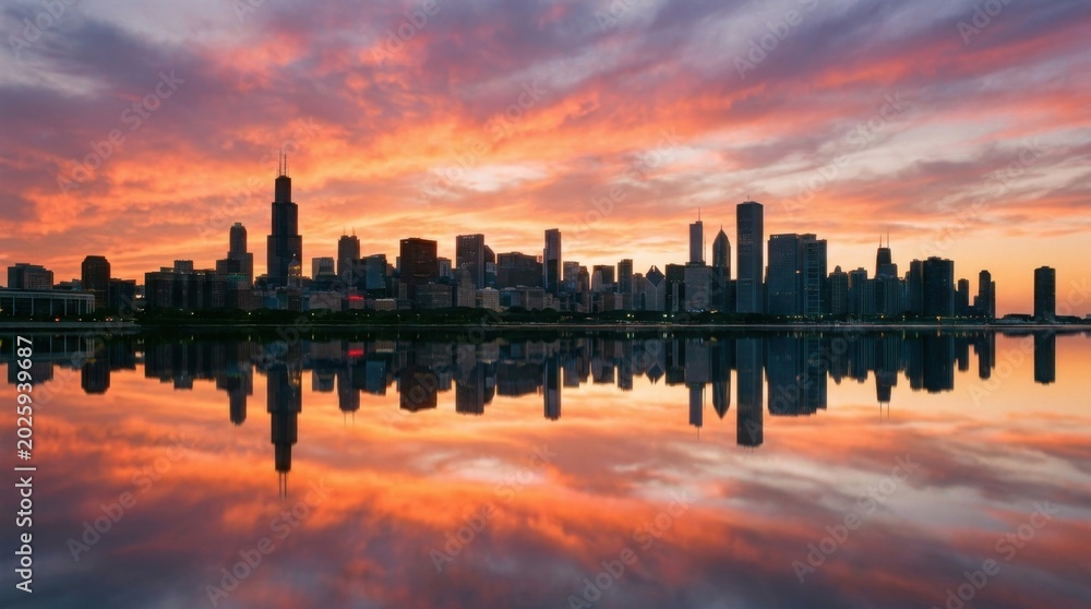 Obraz premium Panoramic Chicago Skyline Reflection