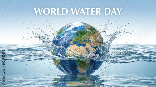 World water day concept globe emerging from water splash