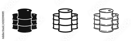 Cuadro en lienzo Oil Barrel Drum Icon Set in Solid Outline and Sketch Styles for Energy Industry