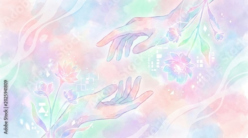 Gentle touch of connection ethereal landscape abstract art dreamy environment soft colors emotive concept