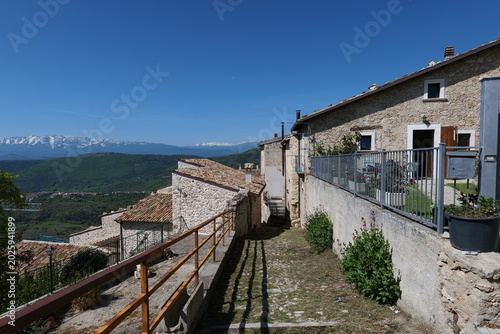 A street among the houses of Calascio, a small town in Abruzzo, Italy.