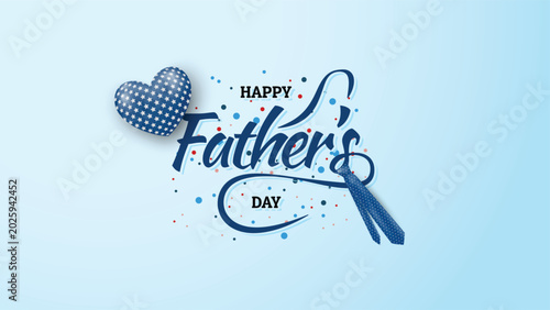 Happy Father's Day Blue Banner with Necktie and Patterned Heart
