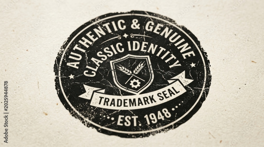 Obraz premium Vintage distressed round badge stamp featuring a black label with grunge texture, retro branding emblem seal isolated on a clean