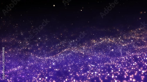 Golden glitter particles dust powder shining stars abstract blue background