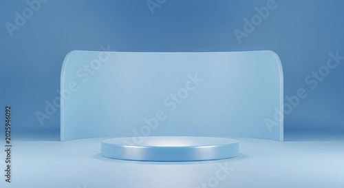 Minimalist blue podium display stand for product presentation