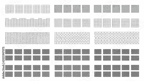 collection of geometric hatching patterns in grayscale on a white background