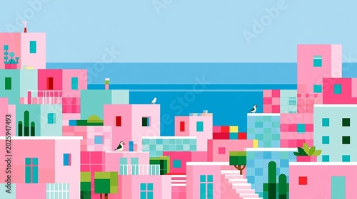 modern coastal city skyline with seaside buildings and ocean atmosphere