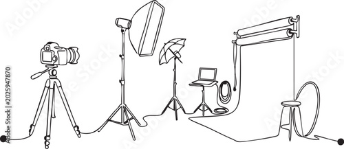 Home studio setup with lighting and camera