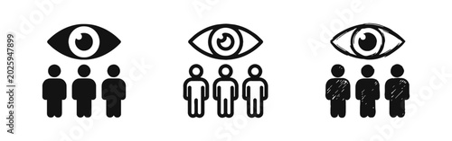 Quadro su tela Large Eye Above People Icon Set for Surveillance Audience Observation and Public