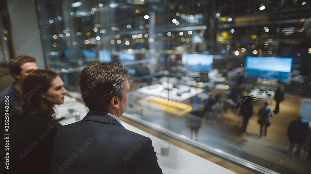 Fototapeta premium A view of an office interior seen through a window capturing a professional and contemporary workspace setting