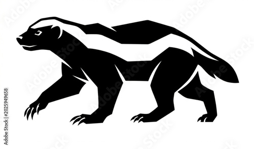 Canvas Print Stylized ratel silhouette vector flat wildlife design isolated on white