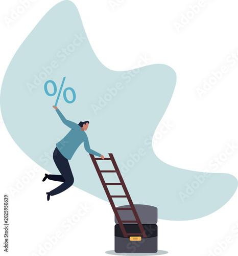 Tableau sur toile Percentage or interest rate, debt burden, fees to pay off, saving or compound interest earning, financial profit, discount price reduction, human life and situation