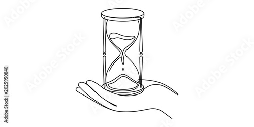 Tableau sur toile A single continuous line drawing of a human hand holding a traditional hourglass